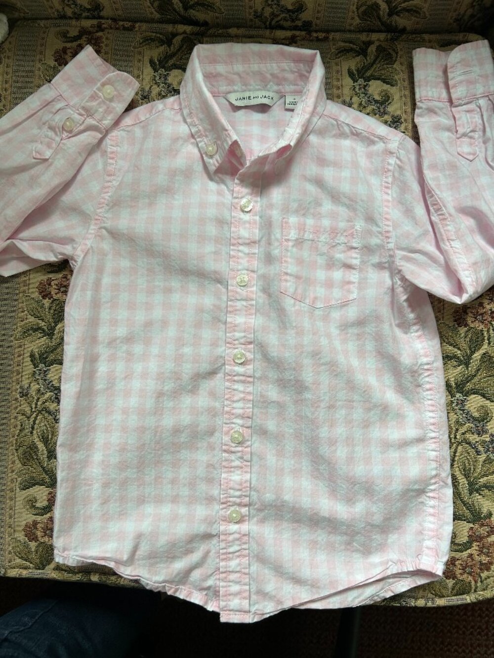 JANIE and JACK Boys Pink and White Checked Button Down Shirt